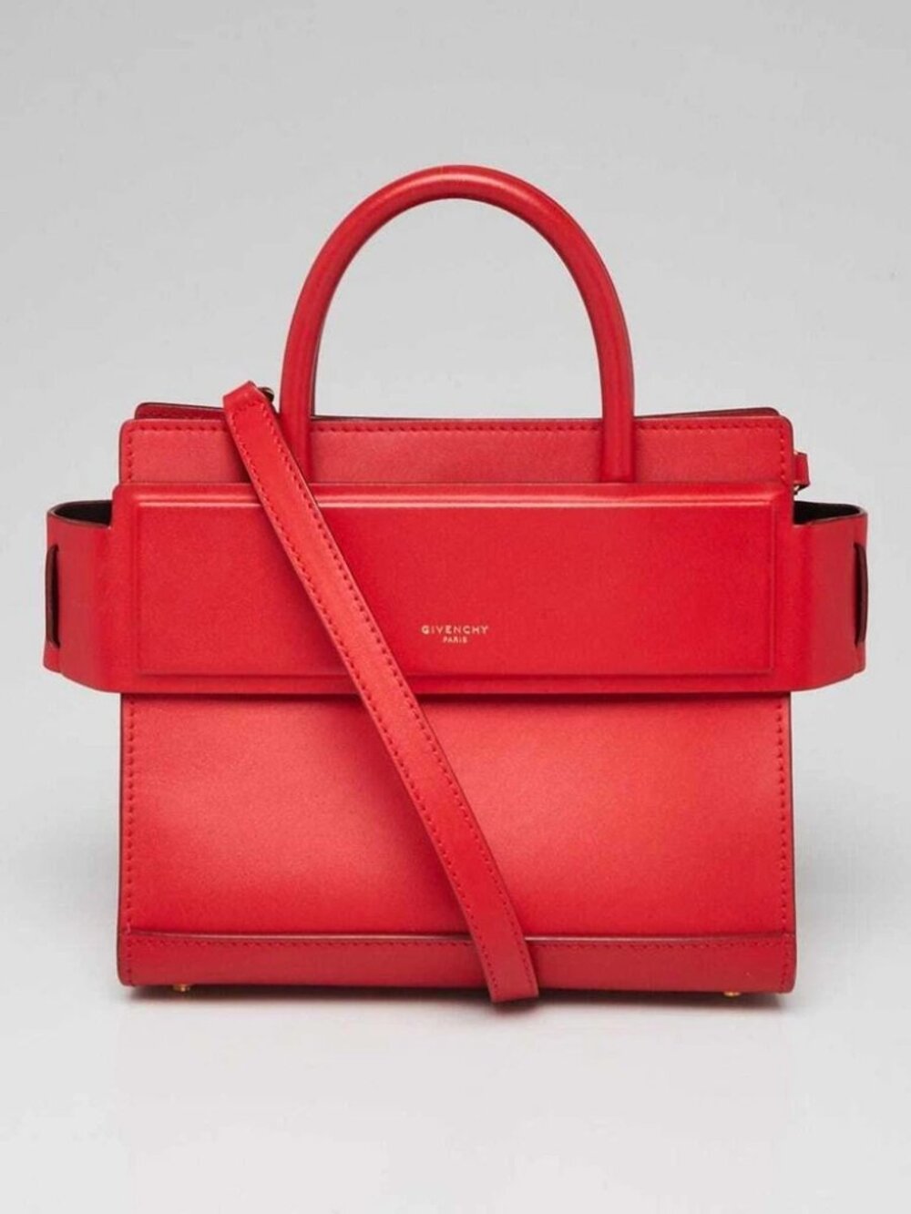 Givenchy Red Smooth Calfskin Leather Mini Horizon Tote Bag - Picture 1 of 11